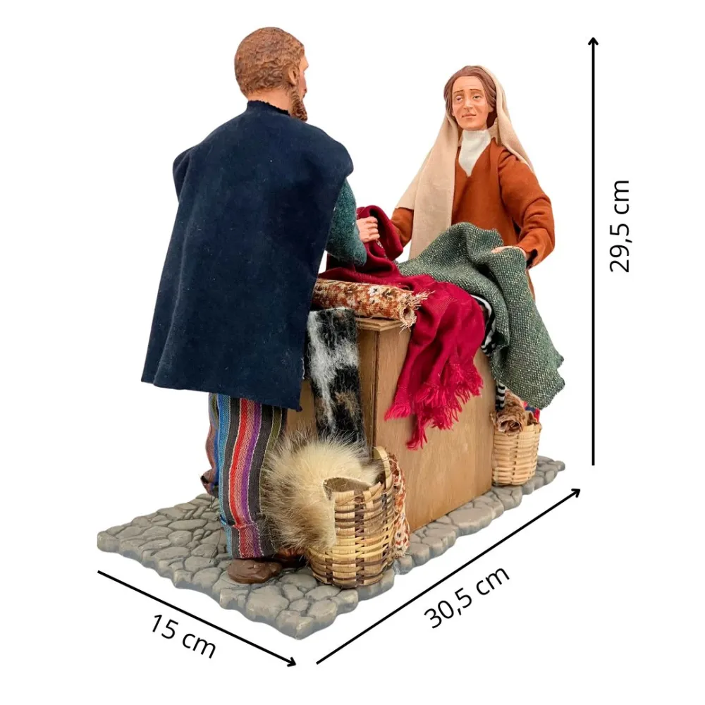 Animated Traditional Market Fabric Stall Scene - 30 cm