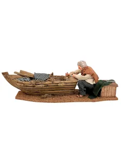 Animated Traditional Man Planing a Wooden Boat - 30 cm 2