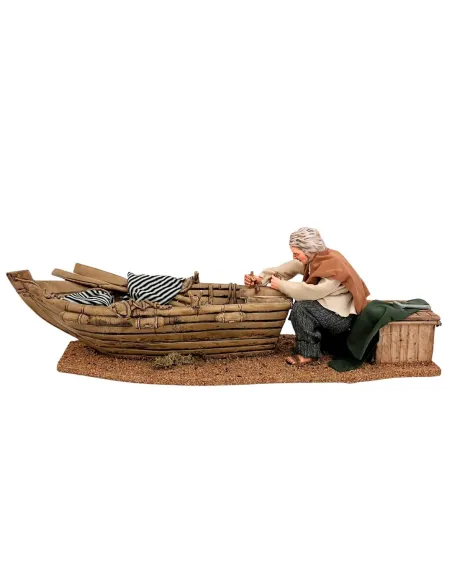 Animated Traditional Man Planing a Wooden Boat - 30 cm