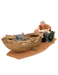 Animated Traditional Man Planing a Wooden Boat - 30 cm