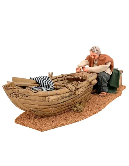 Animated Traditional Man Planing a Wooden Boat - 30 cm