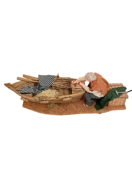Animated Traditional Man Planing a Wooden Boat - 30 cm
