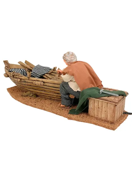 Animated Traditional Man Planing a Wooden Boat - 30 cm