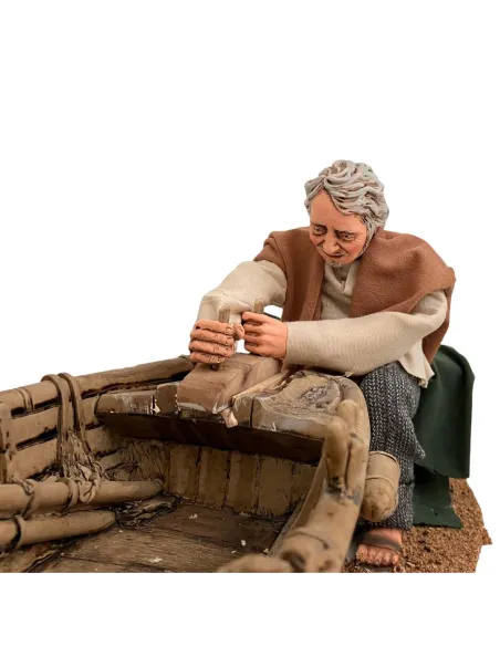 Animated Traditional Man Planing a Wooden Boat - 30 cm