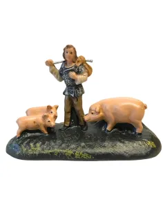 Contadino con maiali in gesso serie 10 cm 2
