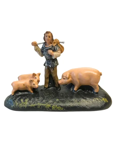 Contadino con maiali in gesso serie 10 cm