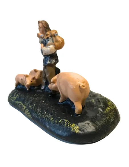 Contadino con maiali in gesso serie 10 cm