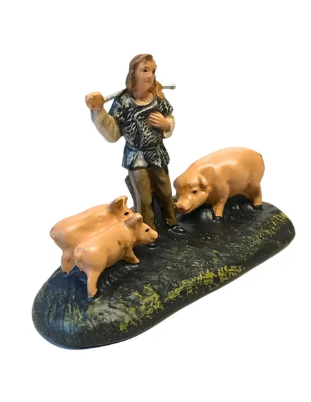 Contadino con maiali in gesso serie 10 cm