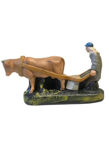 Contadino con bue per aratro serie 10 cm