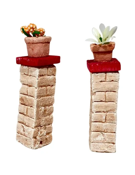 Set 2 colonne con fiori in gesso per statue da 8-10 cm