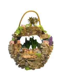 Presepe su ghirlanda con case, luci a batteria e statue da 3,5 cm 2