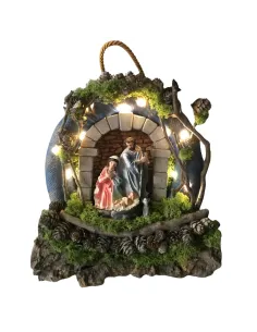 Presepe su ghirlanda con luci a batteria e Natività da 15 cm