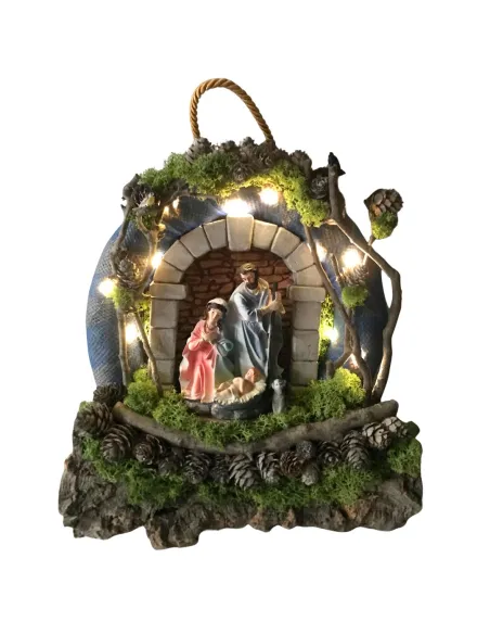Wall-Hanging Nativity Wreath with Battery-Operated Lights and 15 cm Holy Family
