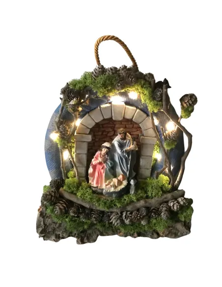 Presepe su ghirlanda con luci a batteria e Natività da 15 cm