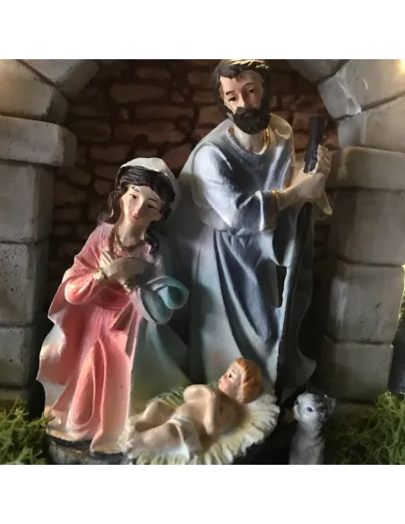 Presepe su ghirlanda con luci a batteria e Natività da 15 cm