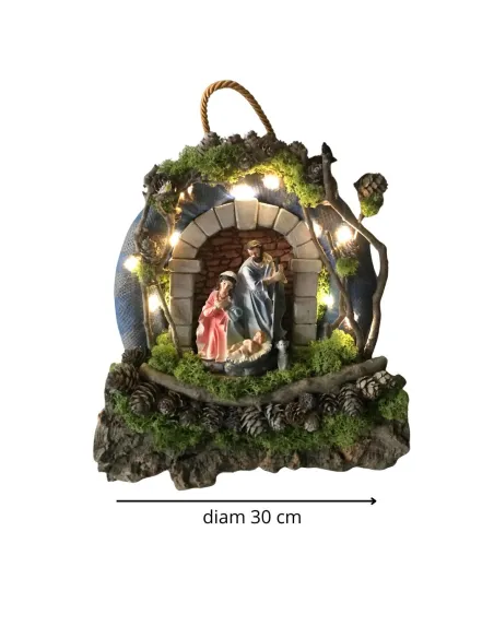Presepe su ghirlanda con luci a batteria e Natività da 15 cm
