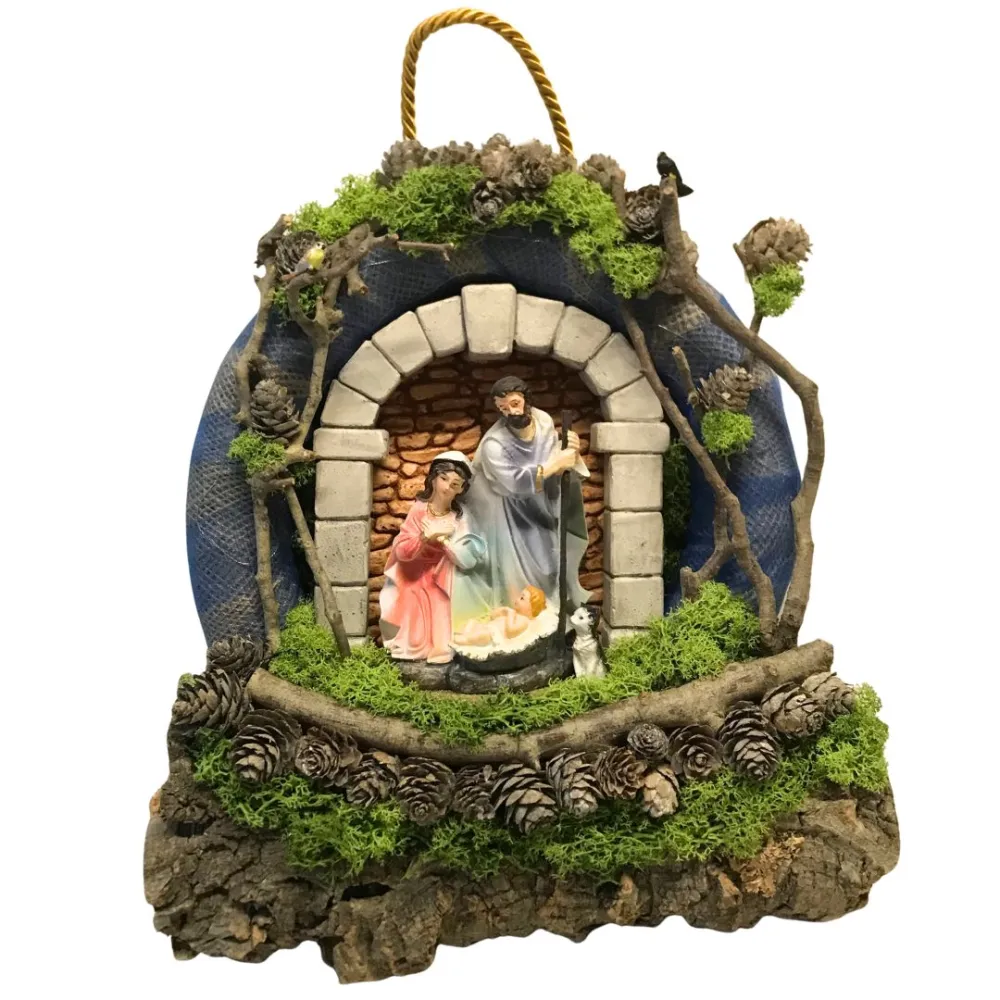 Wall-Hanging Nativity Wreath with Battery-Operated Lights and 15 cm Holy Family