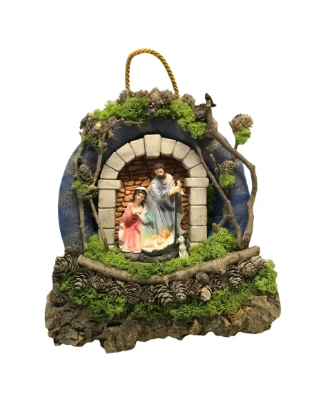 Wall-Hanging Nativity Wreath with Battery-Operated Lights and 15 cm Holy Family