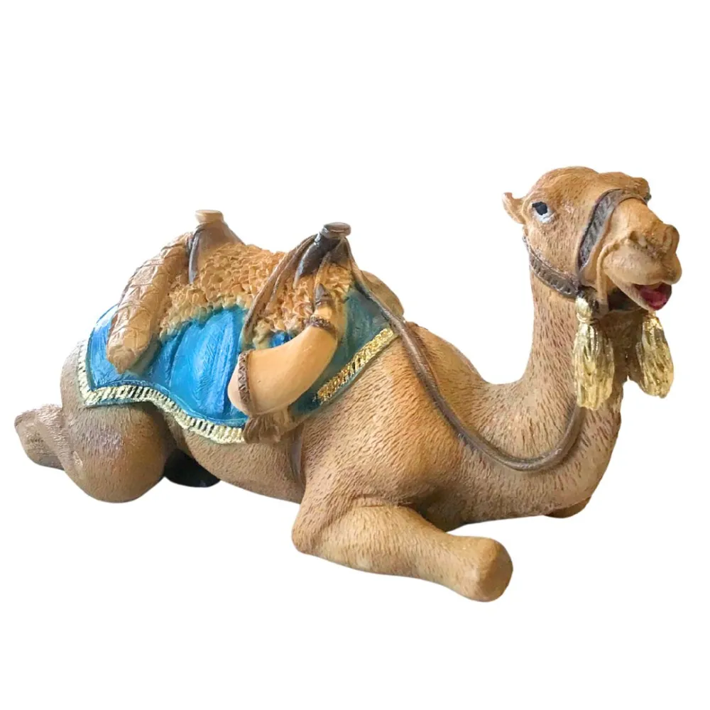 Cammello seduto bardato in resina per statue da 20 cm