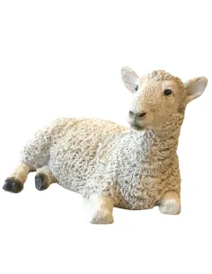 Pecora sdraiata girata verso destra in resina per statue da 20 cm