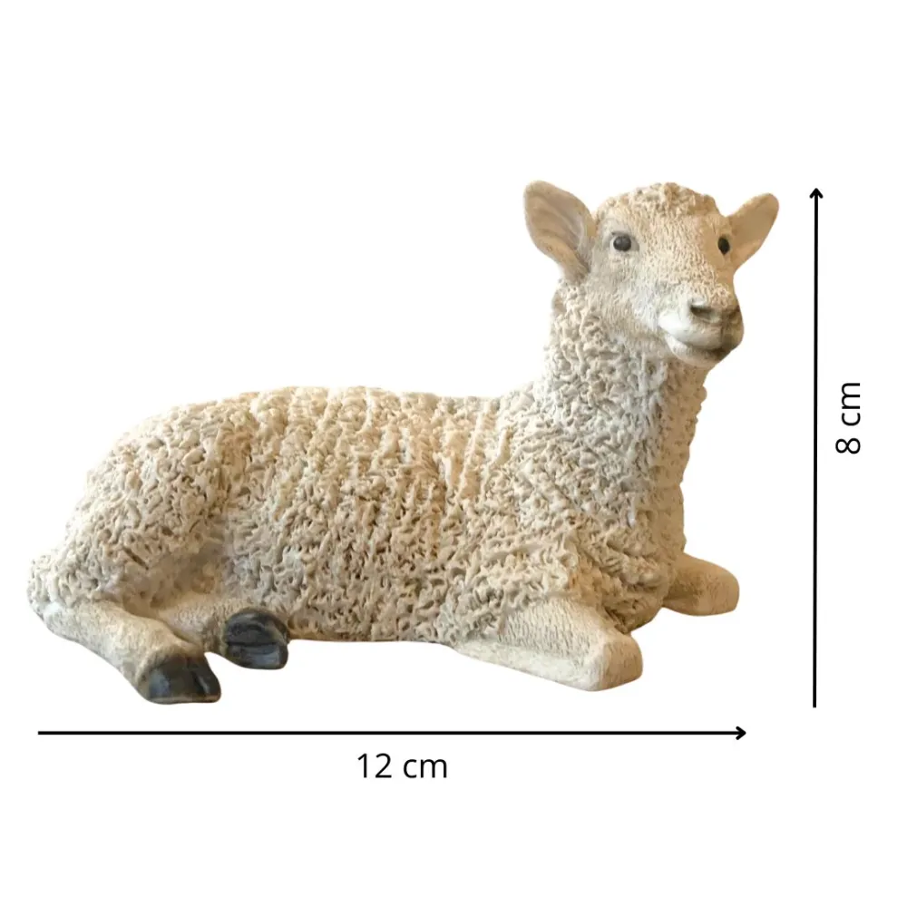 Pecora sdraiata girata verso destra in resina per statue da 20 cm
