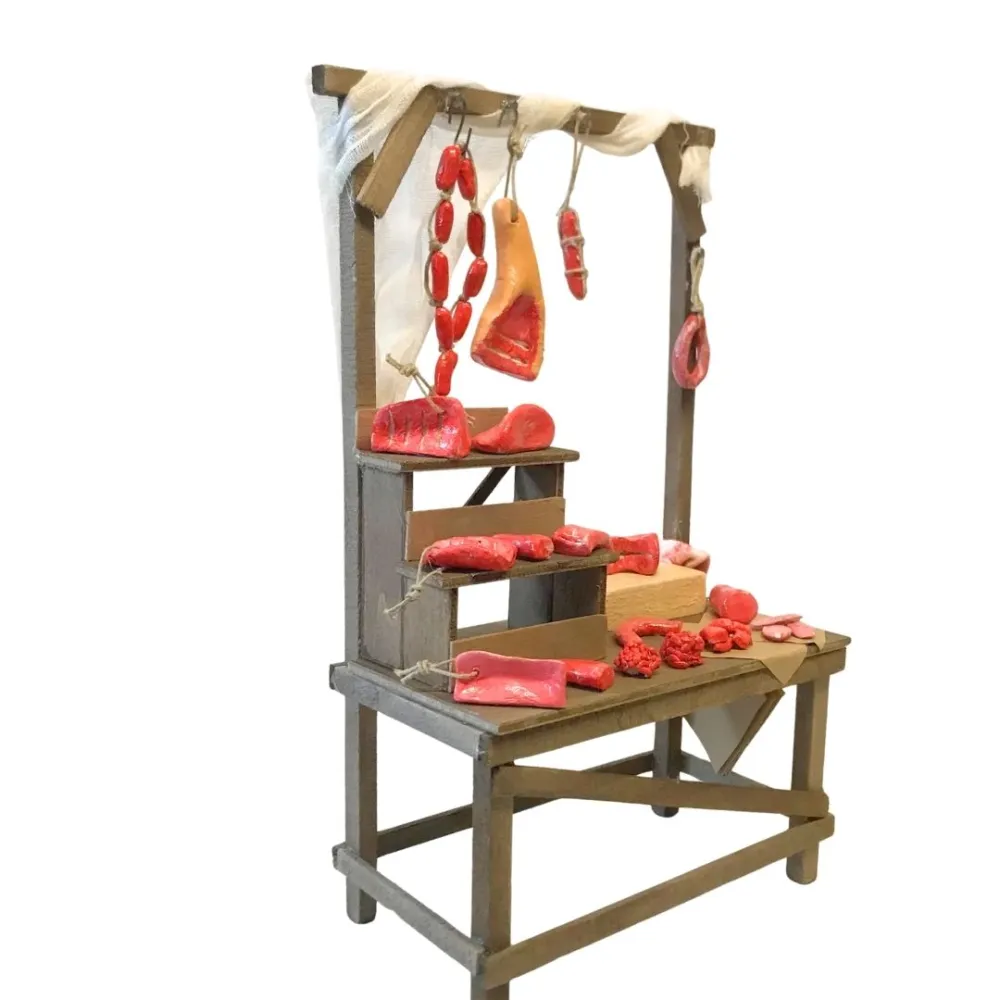 Bancarella in legno con carne per statue da 25-30 cm