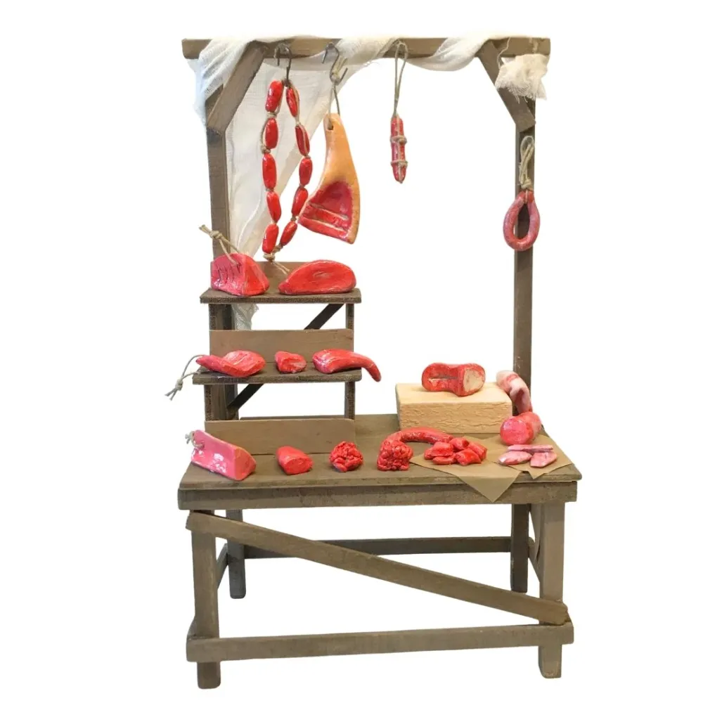 Bancarella in legno con carne per statue da 25-30 cm