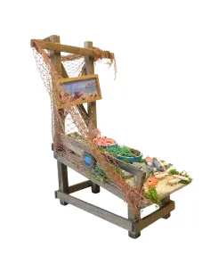 Bancarella in legno con prodotti ittici per statue da 25-30 cm 2