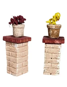 Set 2 colonne con fiori in gesso per statue da 12 cm