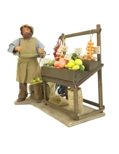 Fruttivendolo con banco e bilancia in terracotta in movimento 25 cm