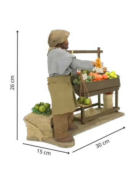 Animated Terracotta Fruit and Vegetable Seller with Stall and Balance Scale - 25 cm