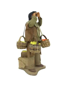 Animated Terracotta Citrus Vendor with Baskets - 25 cm