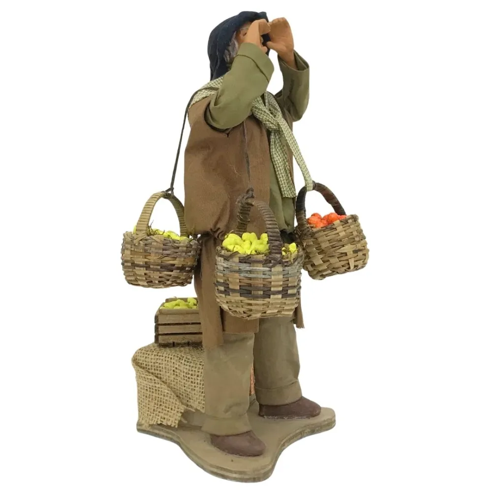 Animated Terracotta Citrus Vendor with Baskets - 25 cm