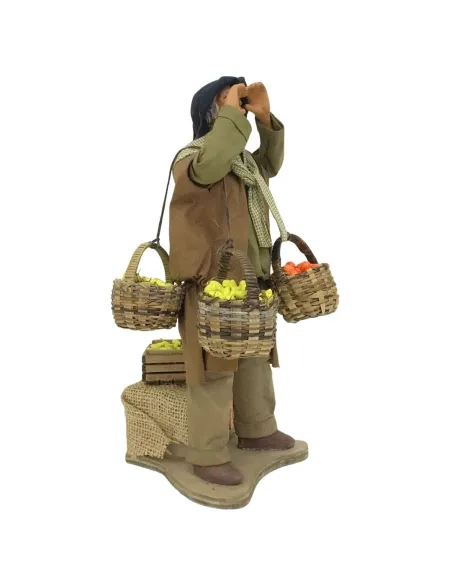 Animated Terracotta Citrus Vendor with Baskets - 25 cm