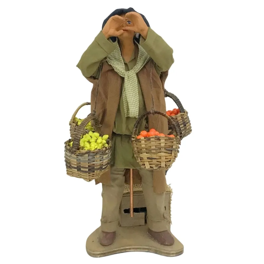 Animated Terracotta Citrus Vendor with Baskets - 25 cm