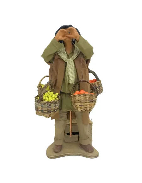 Animated Terracotta Citrus Vendor with Baskets - 25 cm