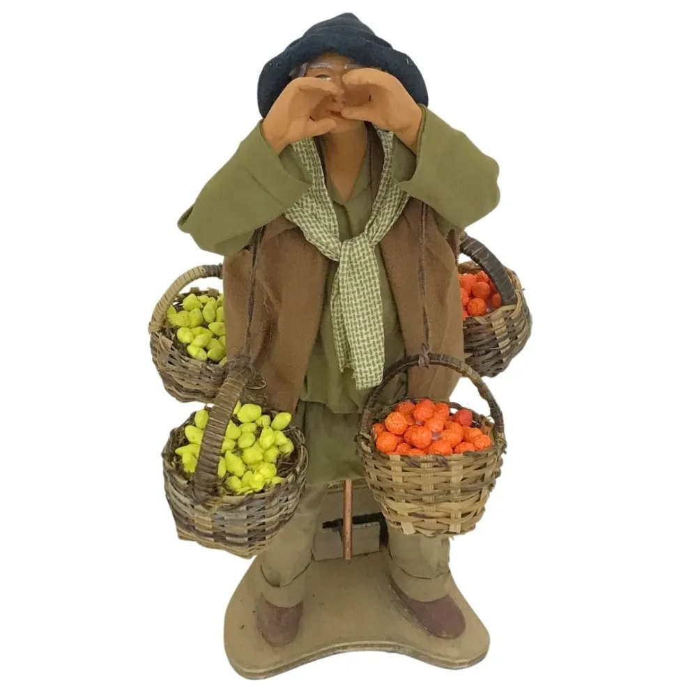Animated Terracotta Citrus Vendor with Baskets - 25 cm
