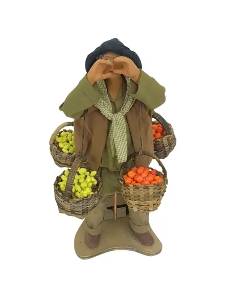 Animated Terracotta Citrus Vendor with Baskets - 25 cm