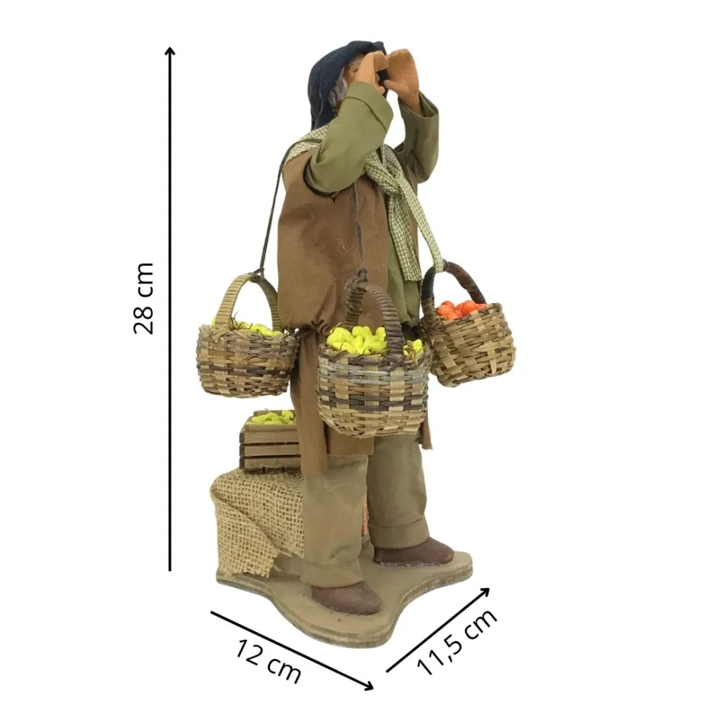 Animated Terracotta Citrus Vendor with Baskets - 25 cm