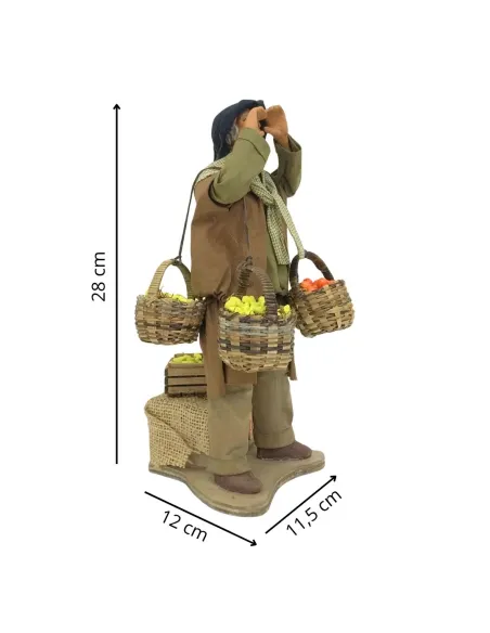 Animated Terracotta Citrus Vendor with Baskets - 25 cm