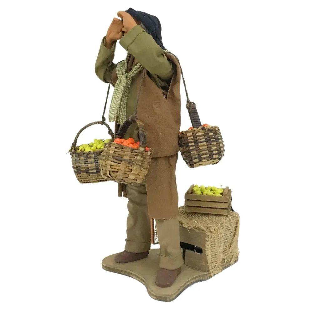 Animated Terracotta Citrus Vendor with Baskets - 25 cm