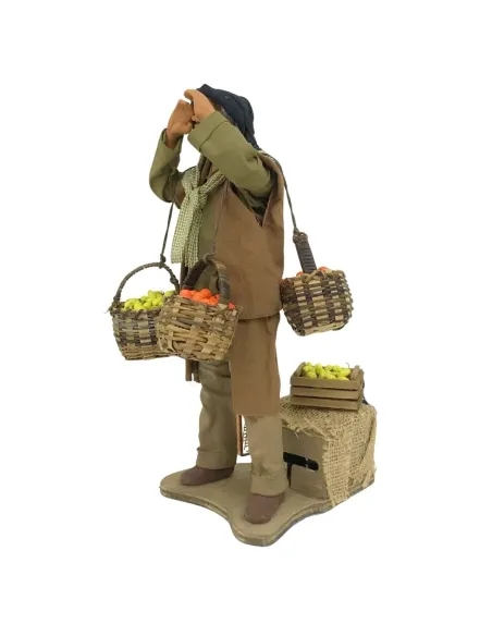 Animated Terracotta Citrus Vendor with Baskets - 25 cm