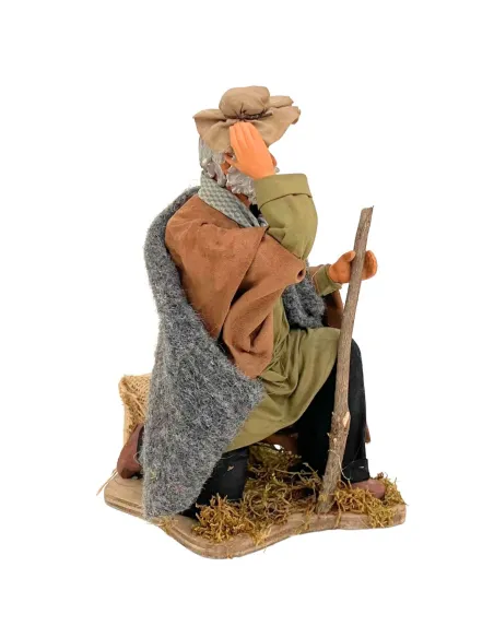 Animated Terracotta Kneeling Man with Hat - 25 cm