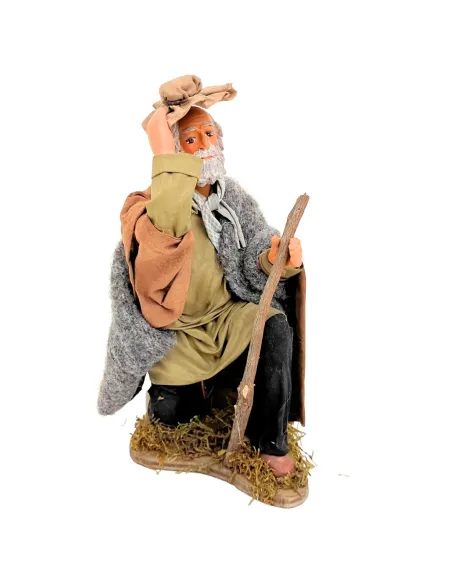 Animated Terracotta Kneeling Man with Hat - 25 cm
