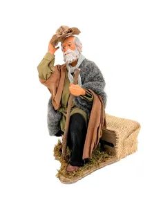 Animated Terracotta Kneeling Man with Hat - 25 cm