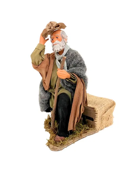 Animated Terracotta Kneeling Man with Hat - 25 cm