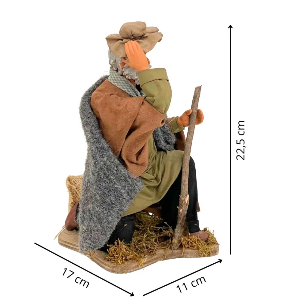 Animated Terracotta Kneeling Man with Hat - 25 cm