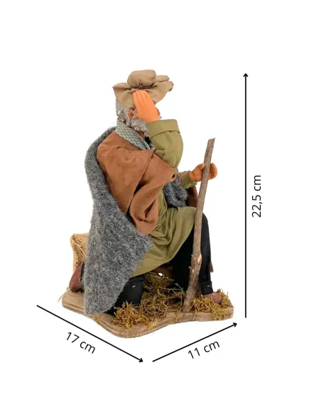 Animated Terracotta Kneeling Man with Hat - 25 cm
