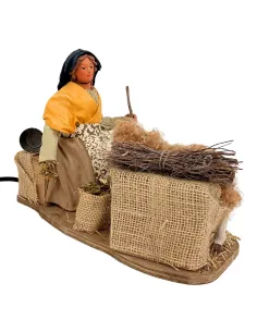 Animated Terracotta Woman Feeding a Sheep - 25 cm