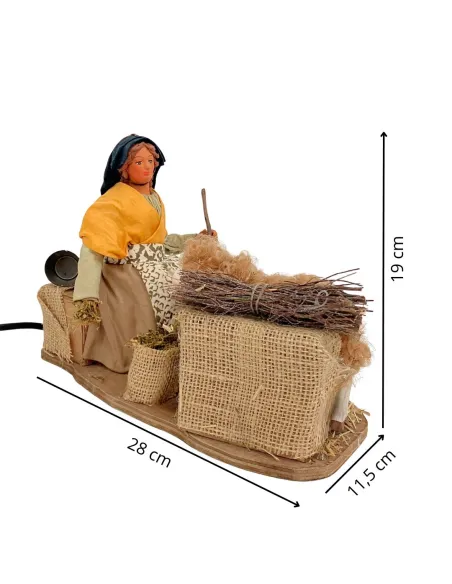 Animated Terracotta Woman Feeding a Sheep - 25 cm
